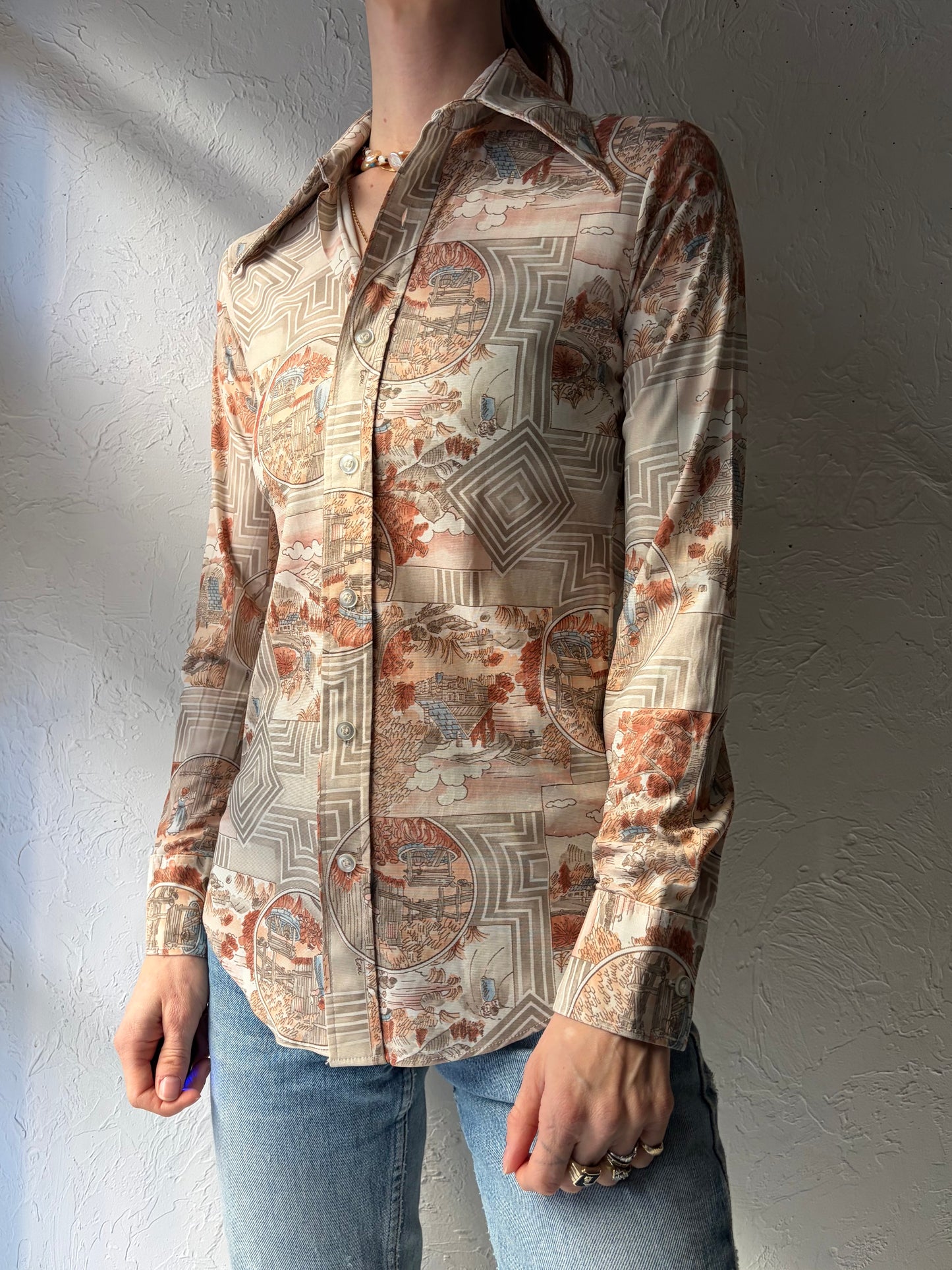 70s 'New Dimension' Pattered Button up Shirt / Small