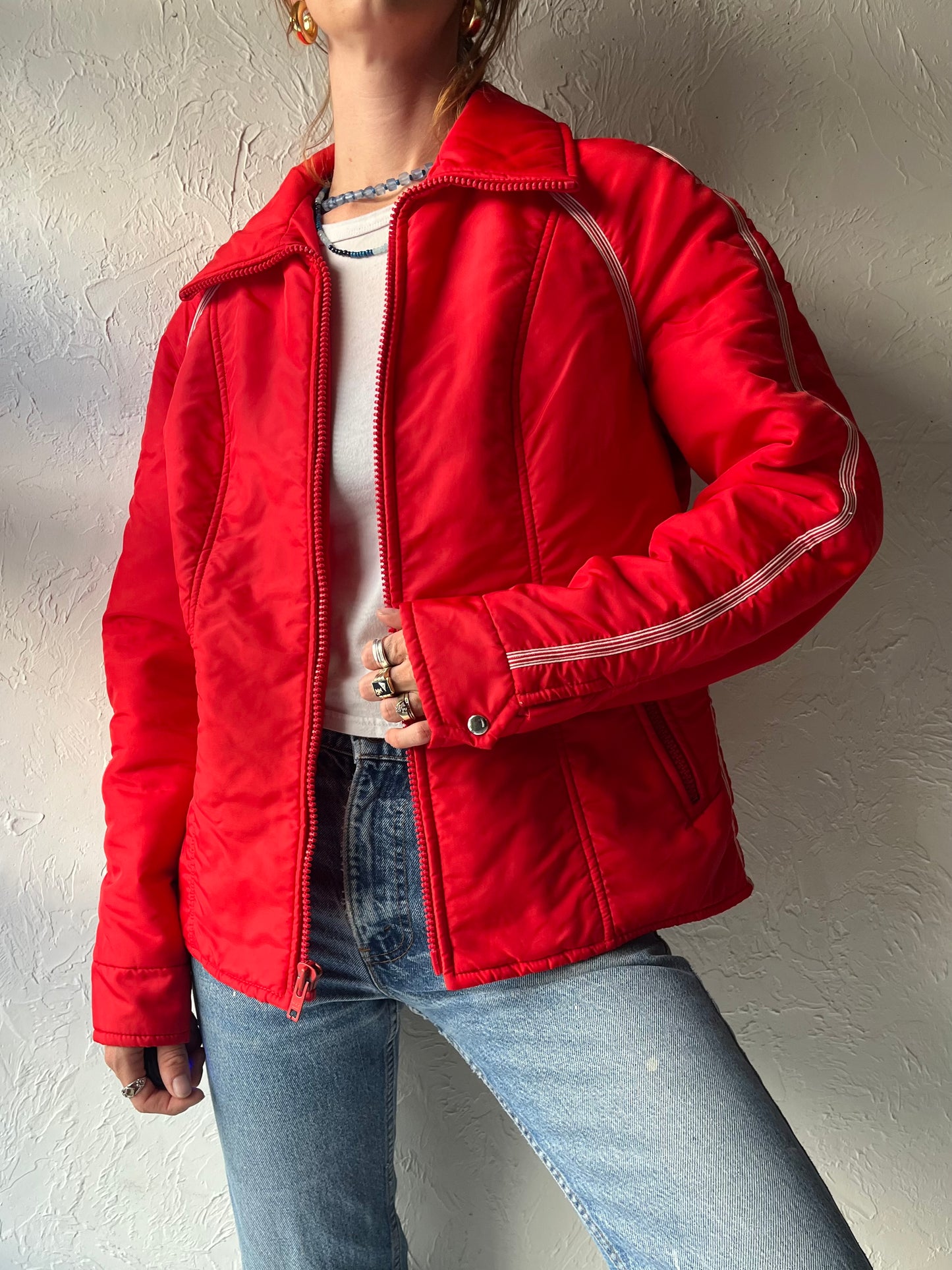 80s 'Topher' Retro Red Winter Outdoor Puffer Après Ski Jacket / Medium