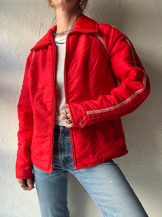 80s 'Topher' Retro Red Winter Outdoor Puffer Après Ski Jacket / Medium