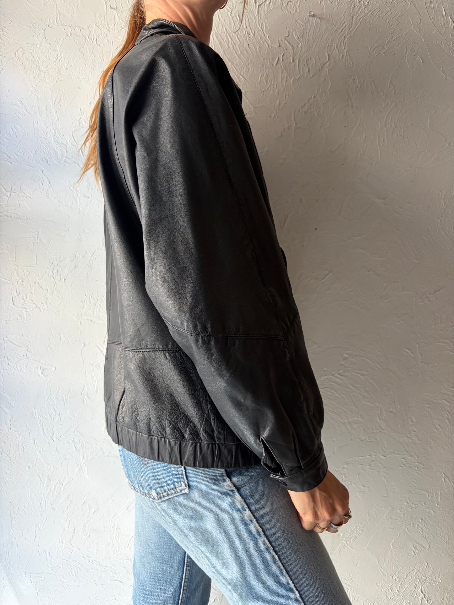 90s 'Elegance' Black Retro Grungecore Leather Jacket / Medium