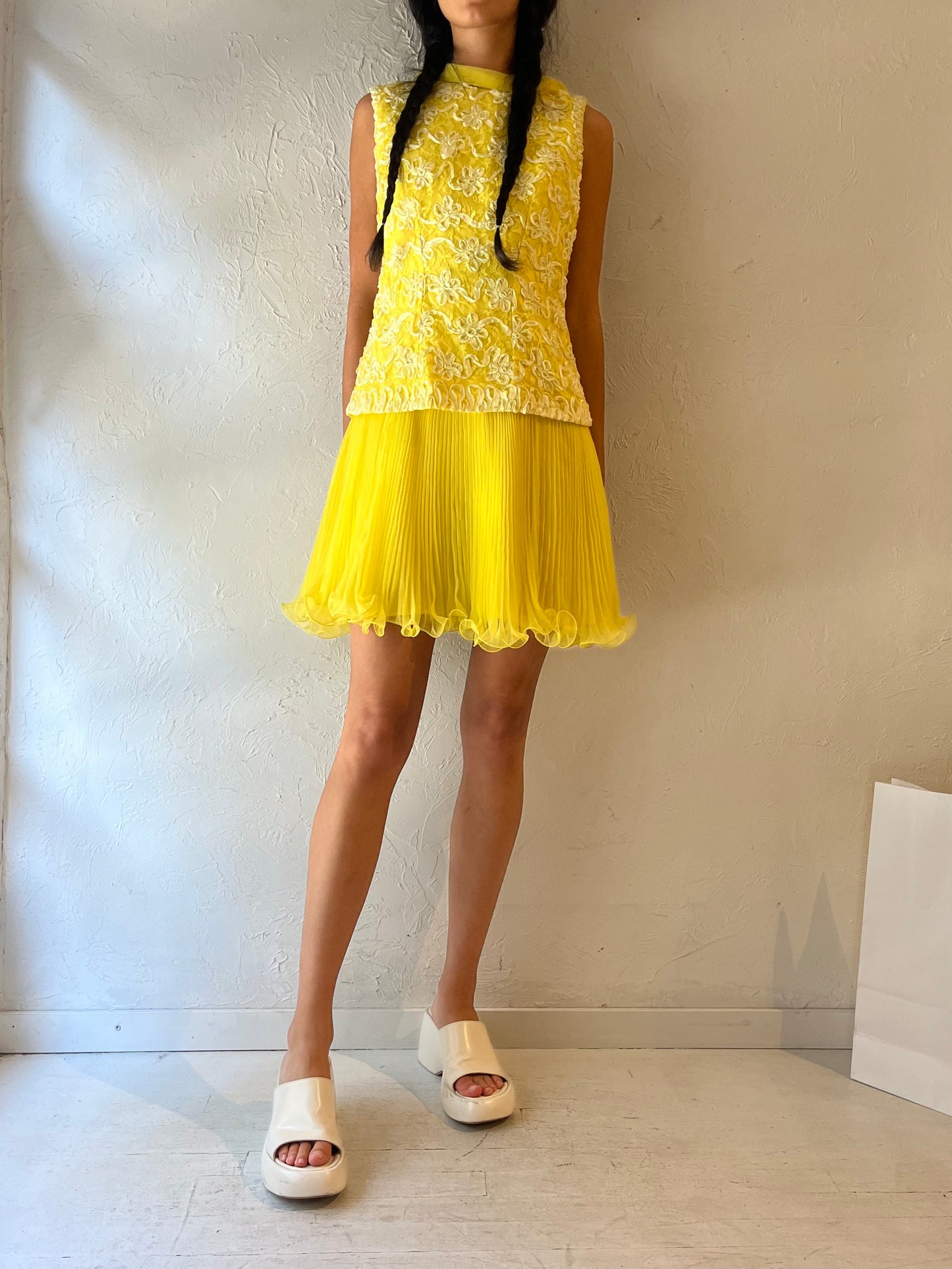 60s Yellow Sleeveless Dress / Union Made / Small