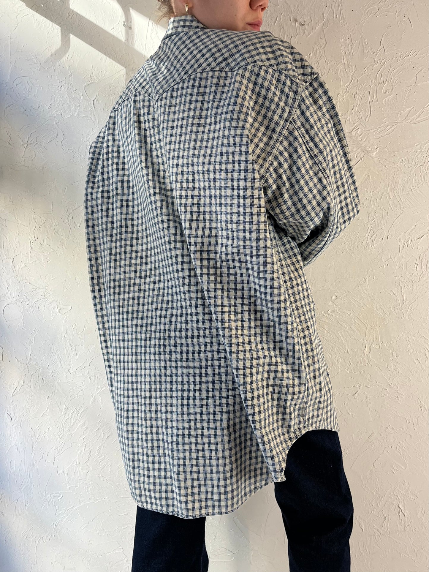 90s ‘Levi’s’ Blue Paid Cotton Button Up Shirt / XL