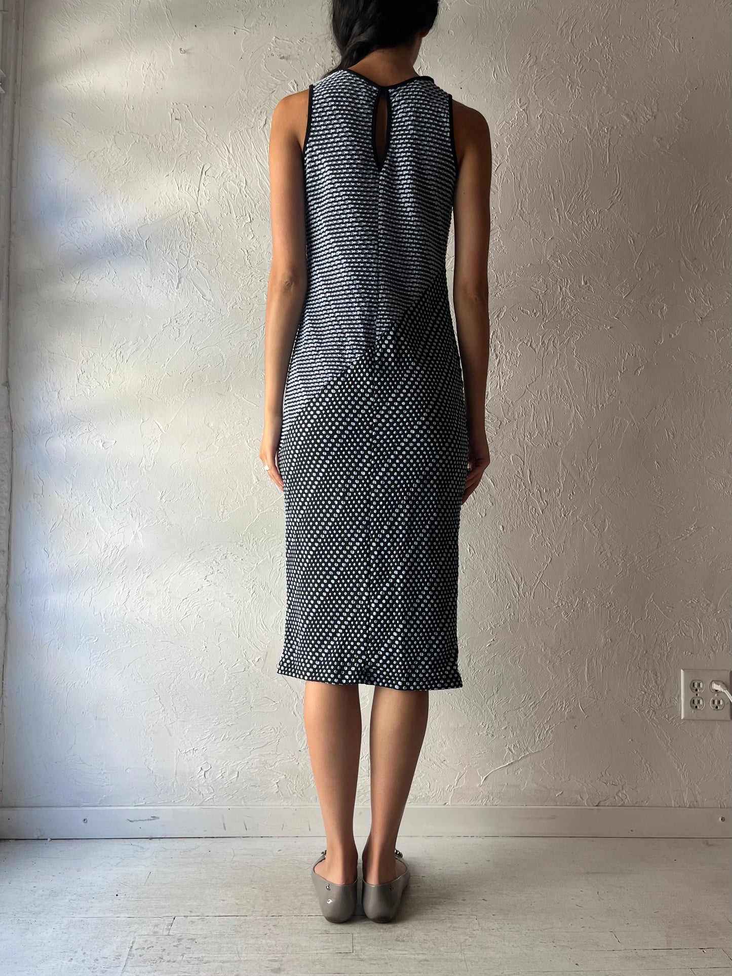 70s 'Artex' Blue Knit Retro Midi Dress / Medium