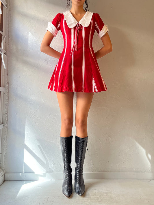 70s 'Jodette' Red and White Sailor Mini Dress / XS