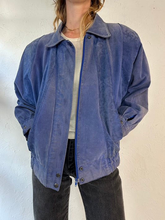 80s 'Just Petite' Purple Suede Leather Bomber Jacket / Medium