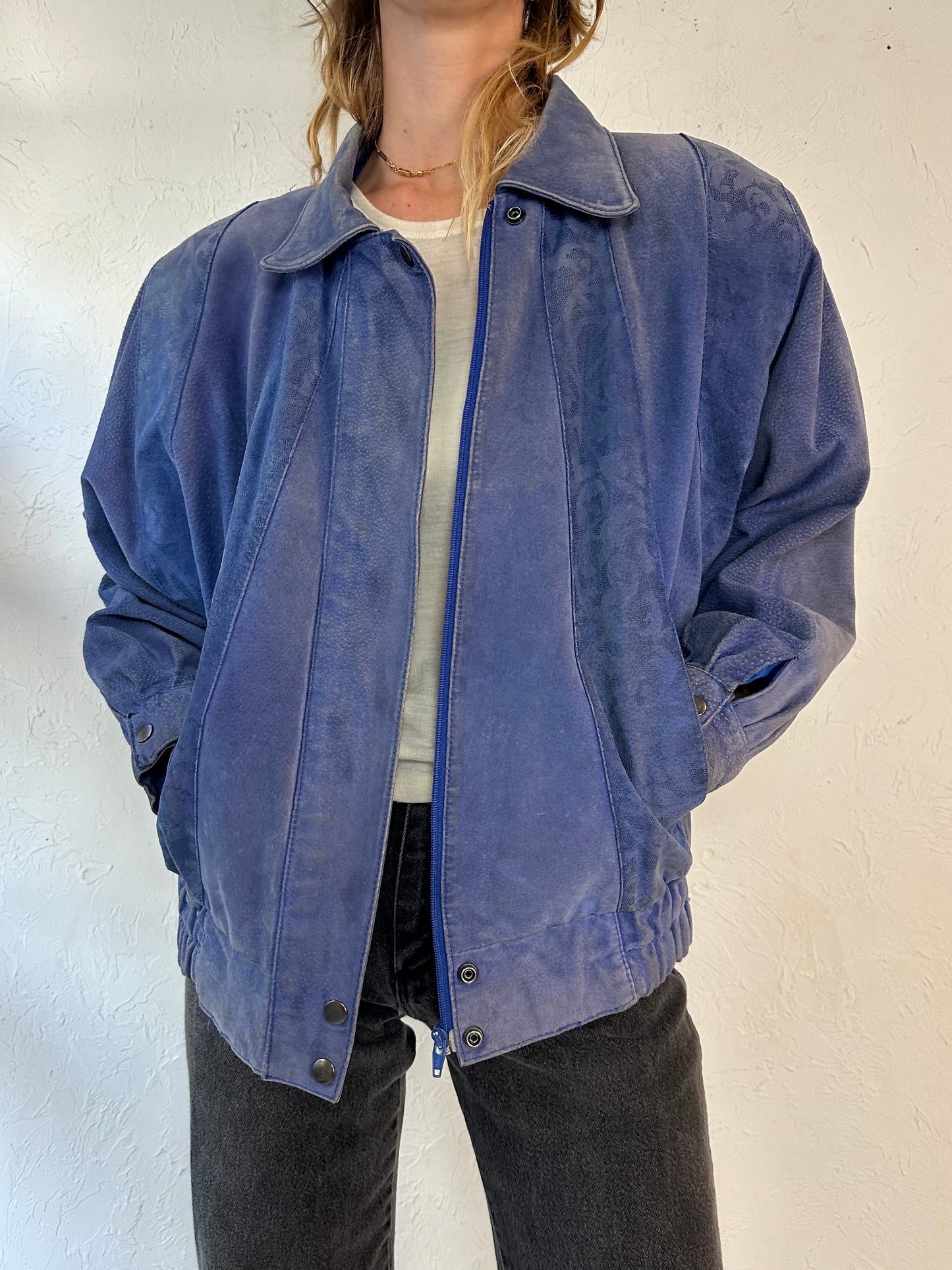 80s 'Just Petite' Purple Suede Leather Bomber Jacket / Medium
