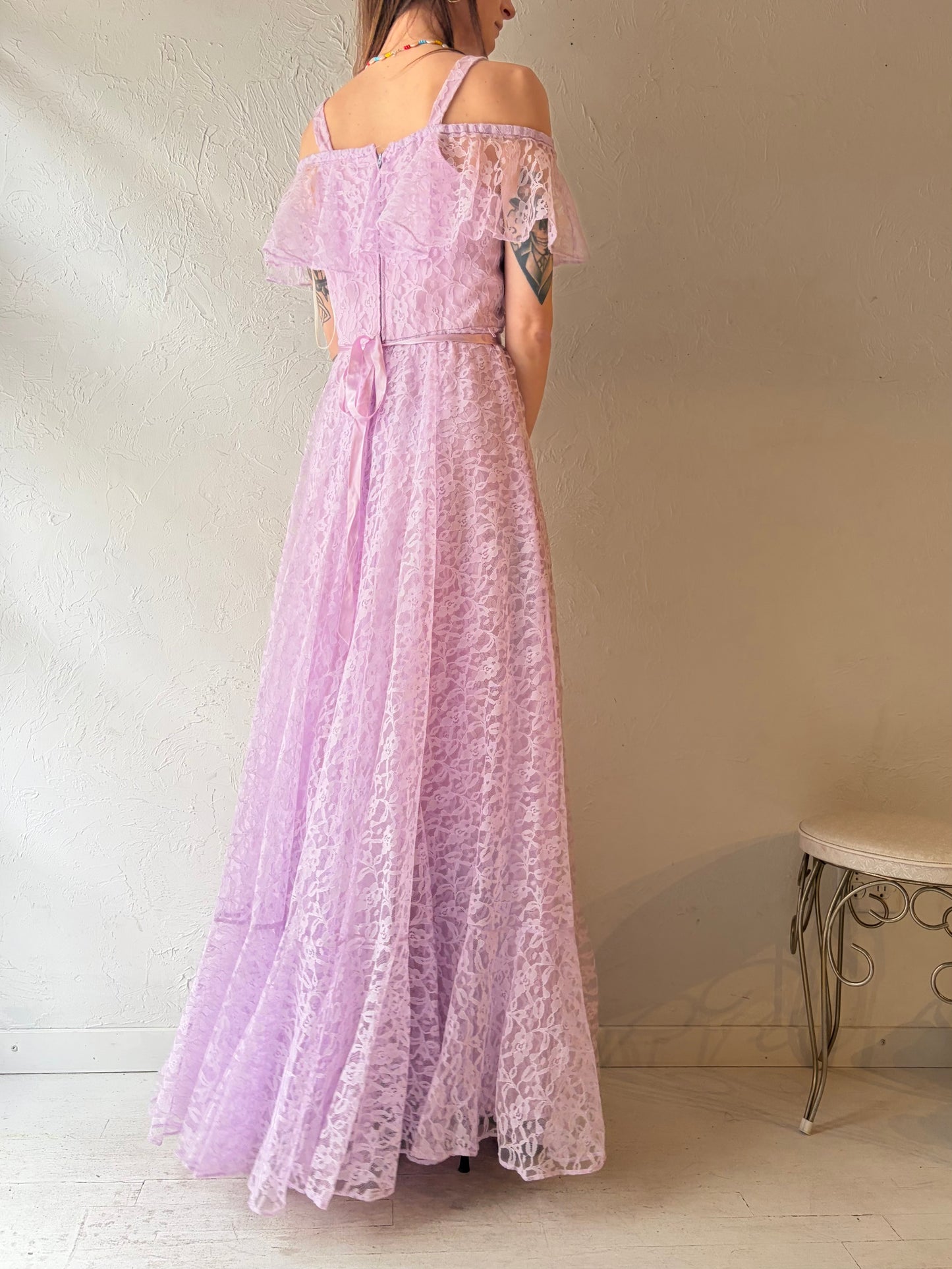 70s 'Impressions' Purple Lace Formal Dress / Union Made / Small