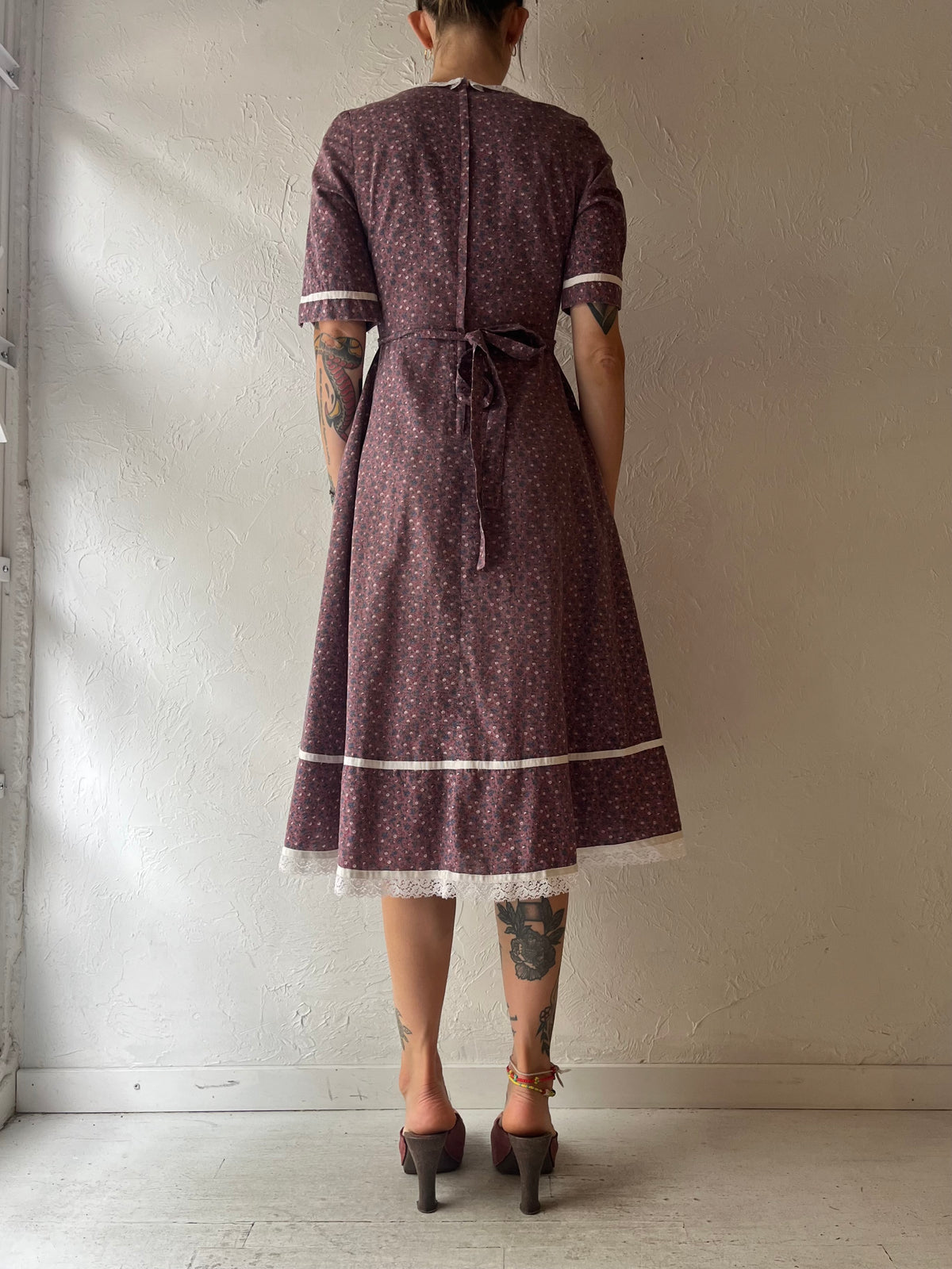 70s 'Joseph Ribkoff' Floral Prairie Dress / Small