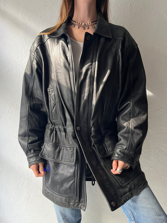 90s 'Danier' Drawstring Leather Jacket / Small