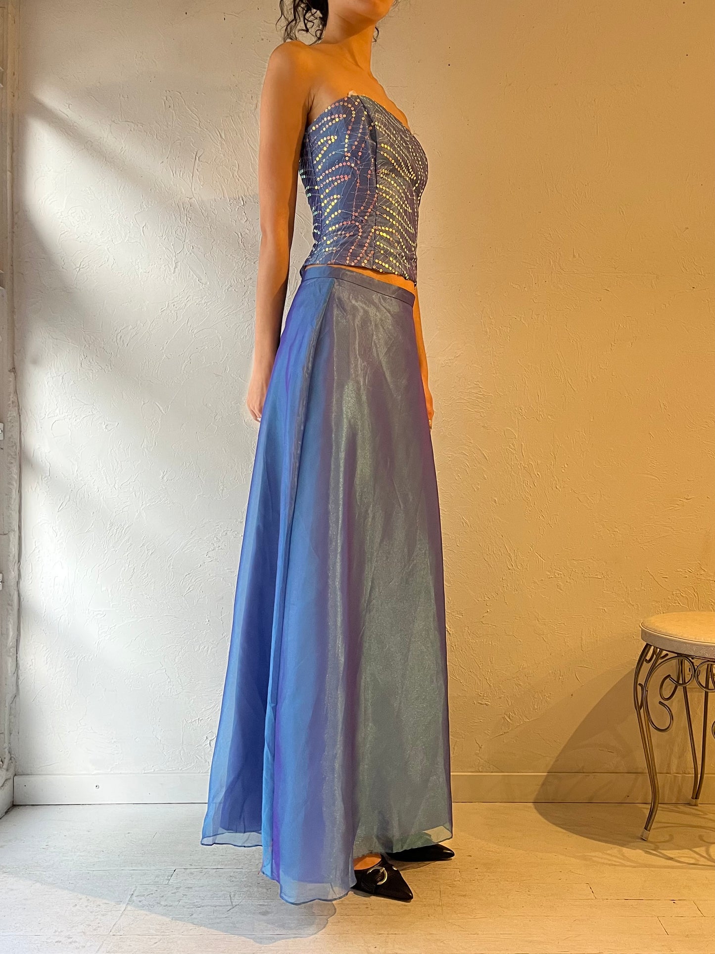 90s ‘Blondie Nites’ Metallic Blue Deadstock Formal Set / Small