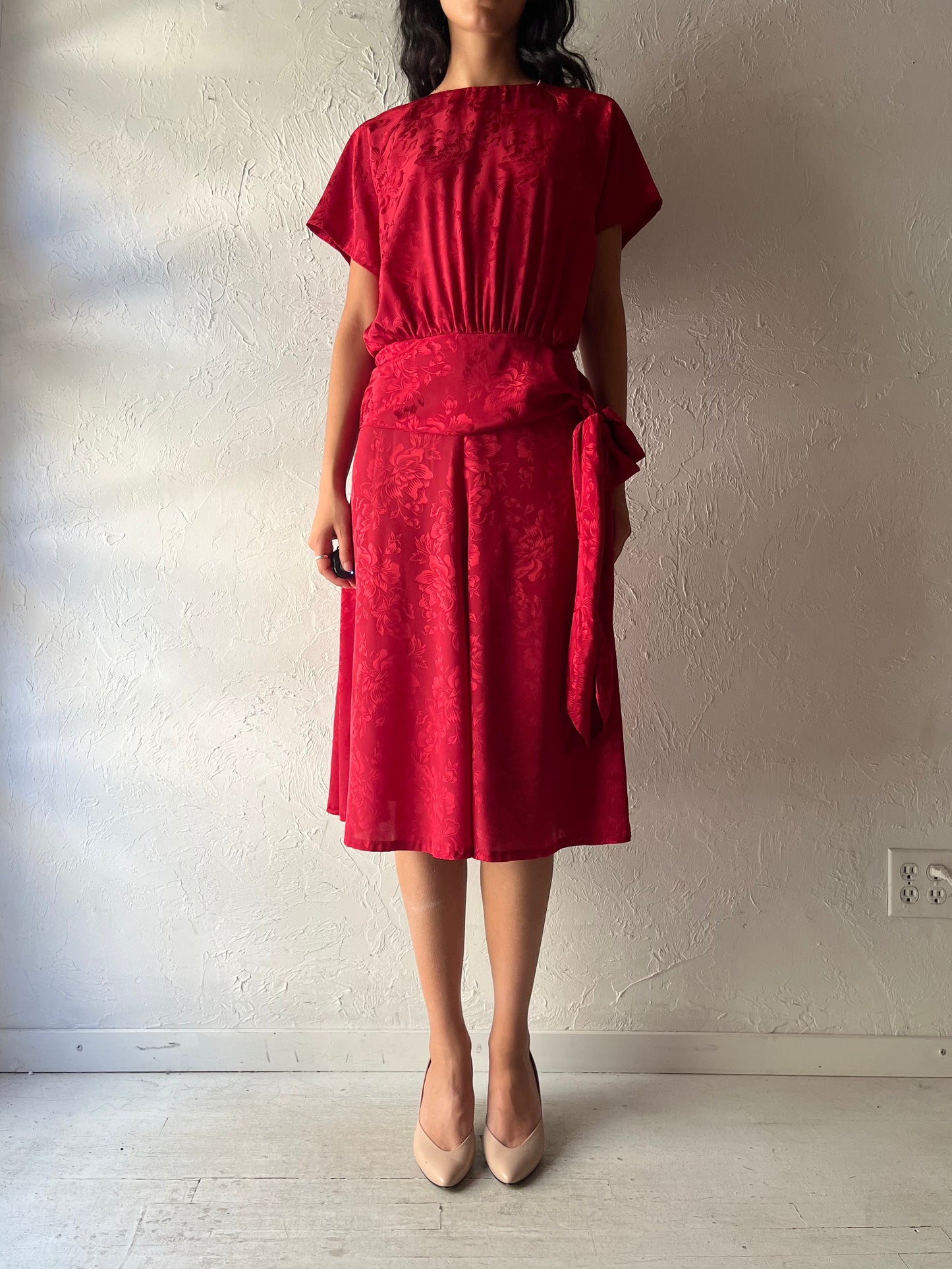 80s Floral Midi Dress / Small