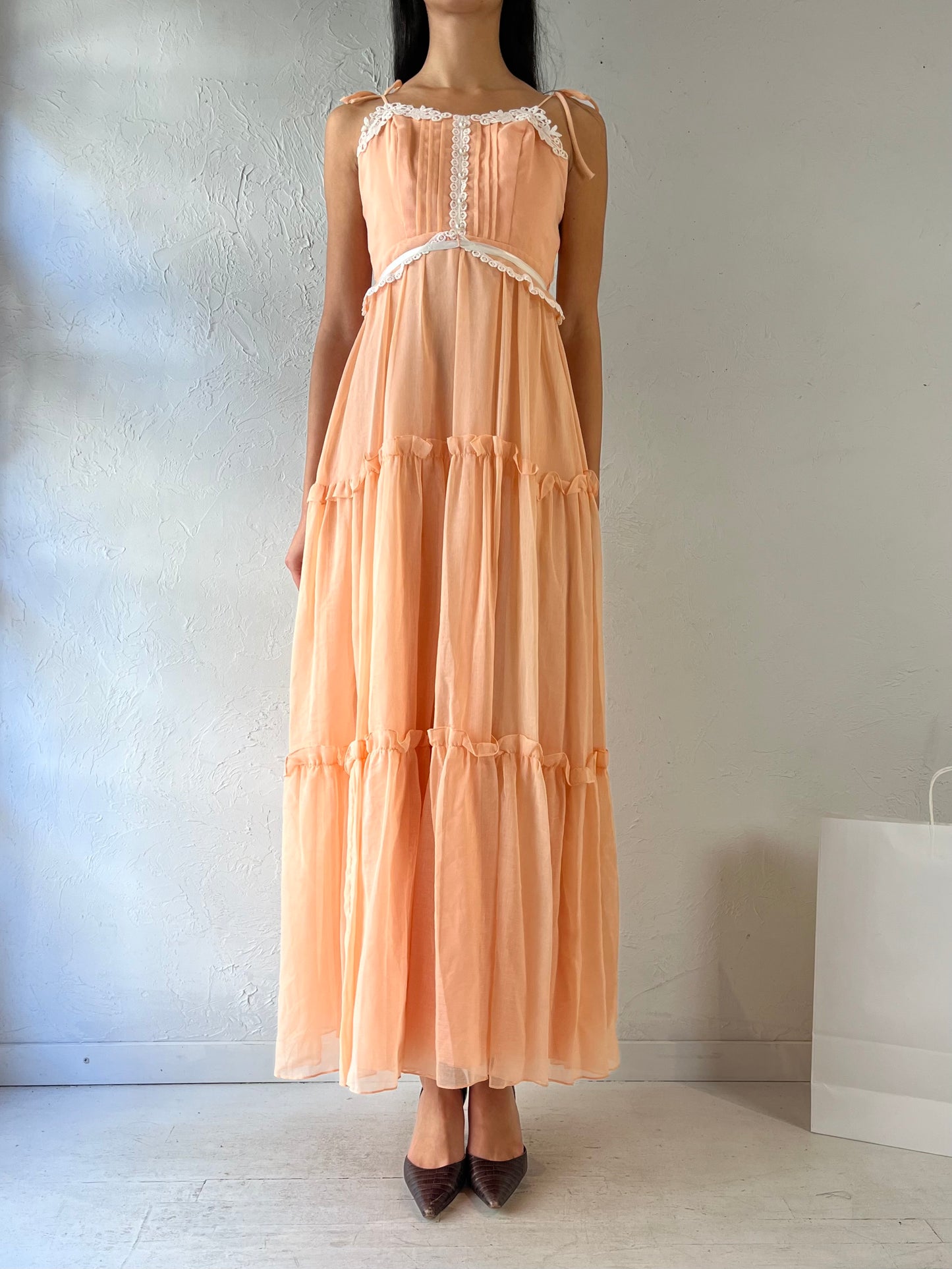 70s Handmade Tiered Prairie Dress / Small