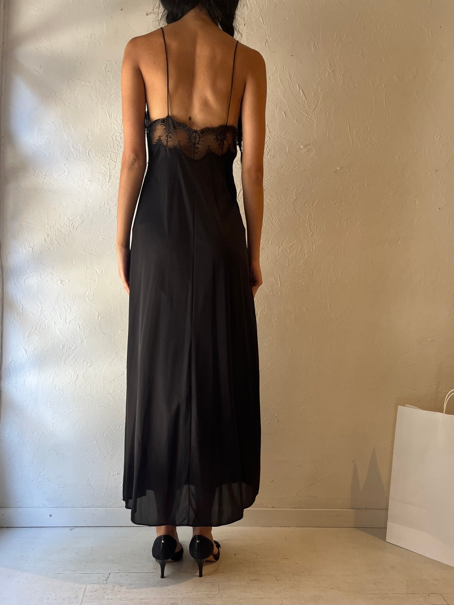 Vintage Black Lacey Slip Dress / Small