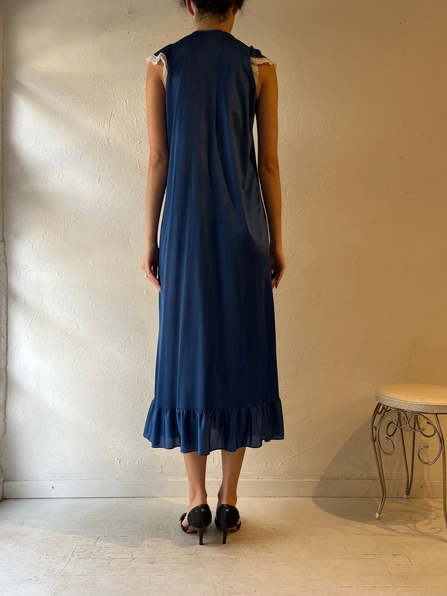 80s 'Jennifer Dale' Blue Night Gown / Small