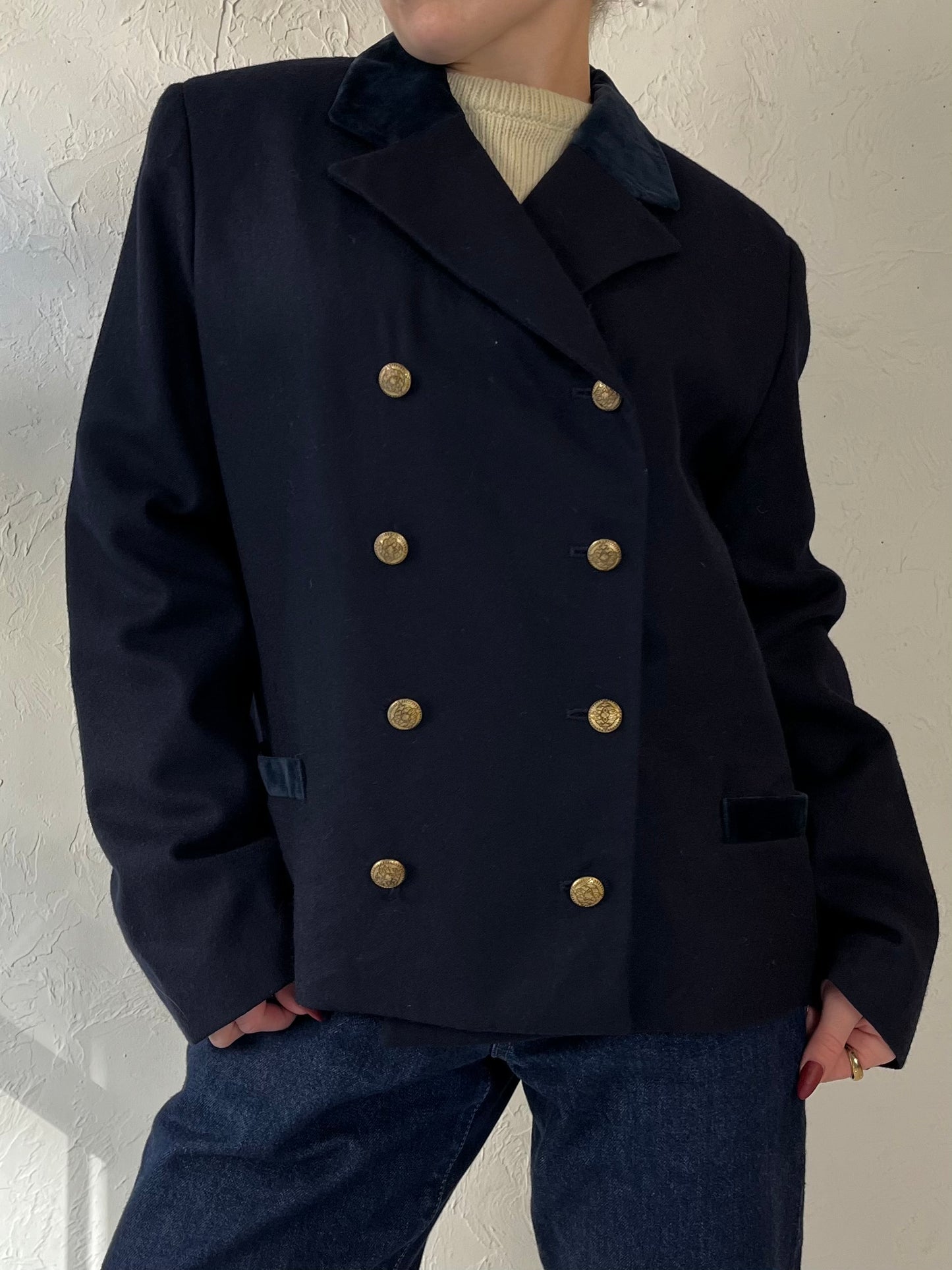 90s Y2K ‘Charter Club’ Navy Blue Wool Blazer / Medium