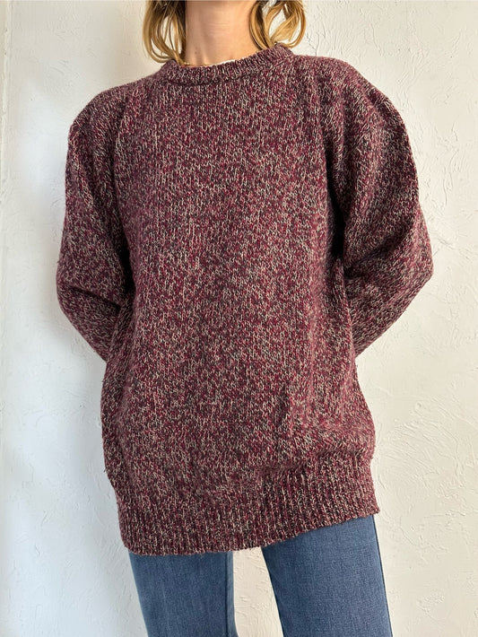 90s 'EMS' Burgundy Knit Sweater / Large