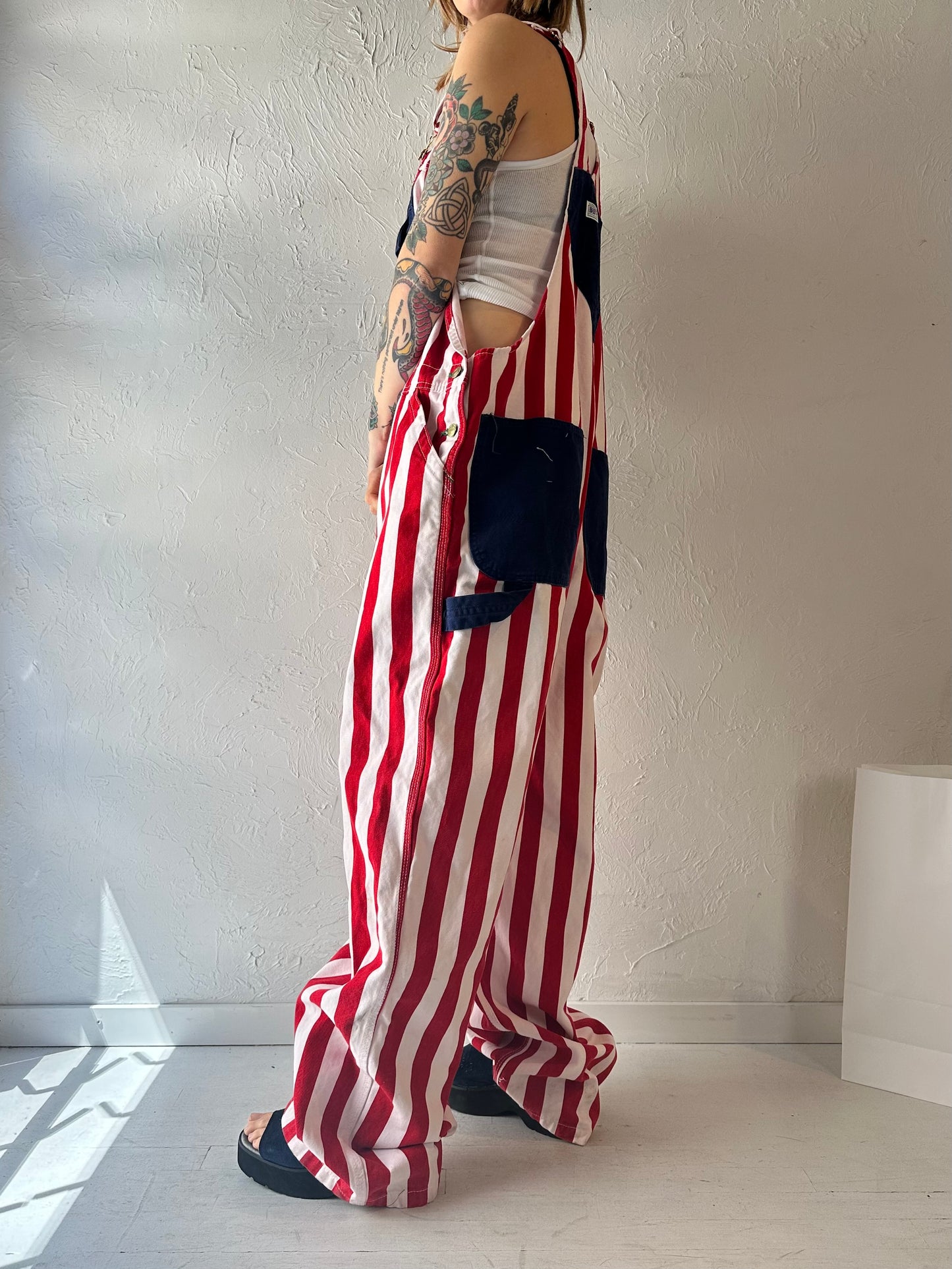 Y2k 'Liberty' Striped Denim Overalls / XL