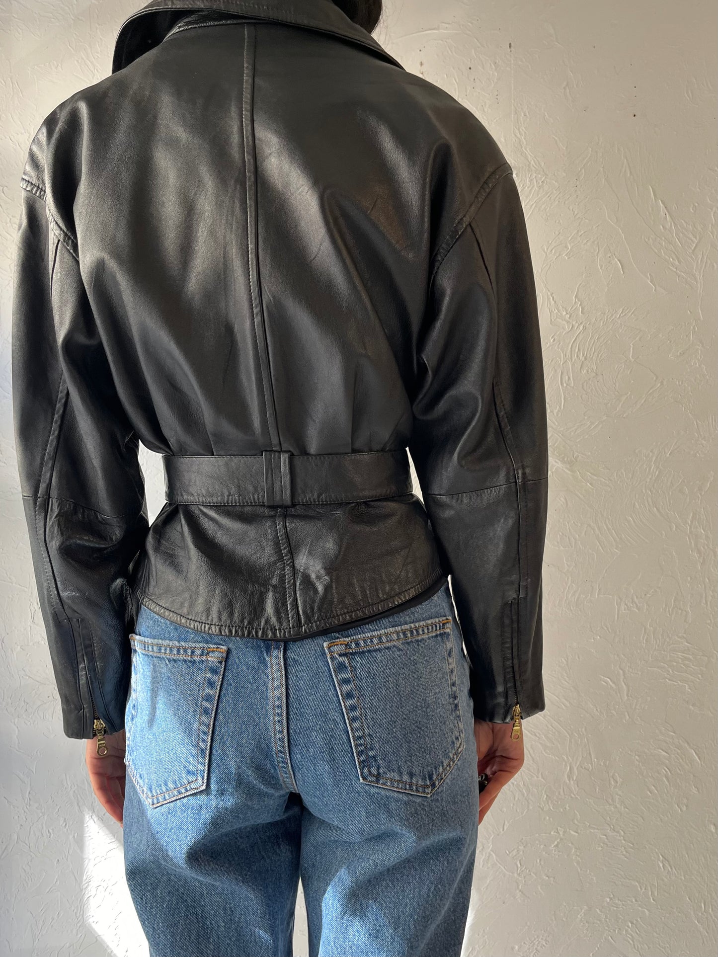 90s 'Wilsons' Black Leather Jacket / Medium