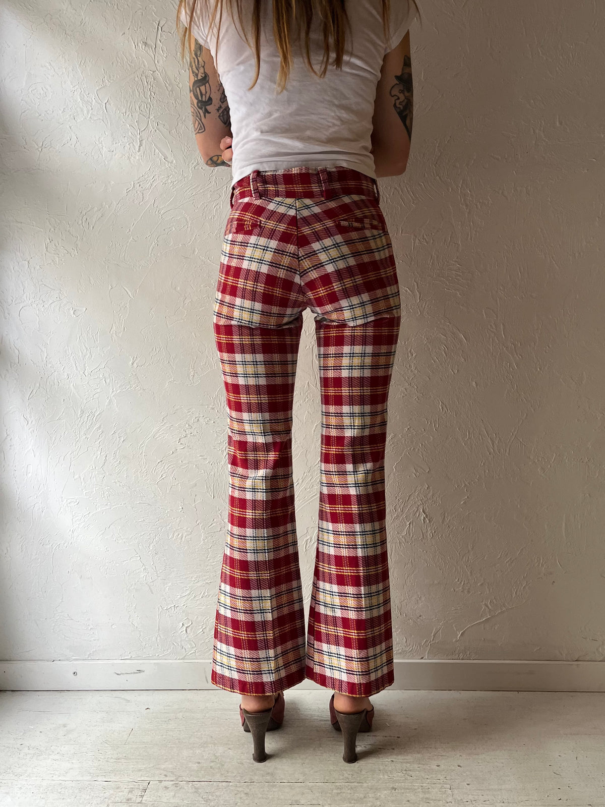 70s 'Sears Roebuck' Plaid Flare Pants / Small