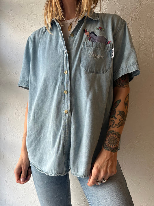 90s ‘Pooh’ Embroidered Denim Shirt / XL