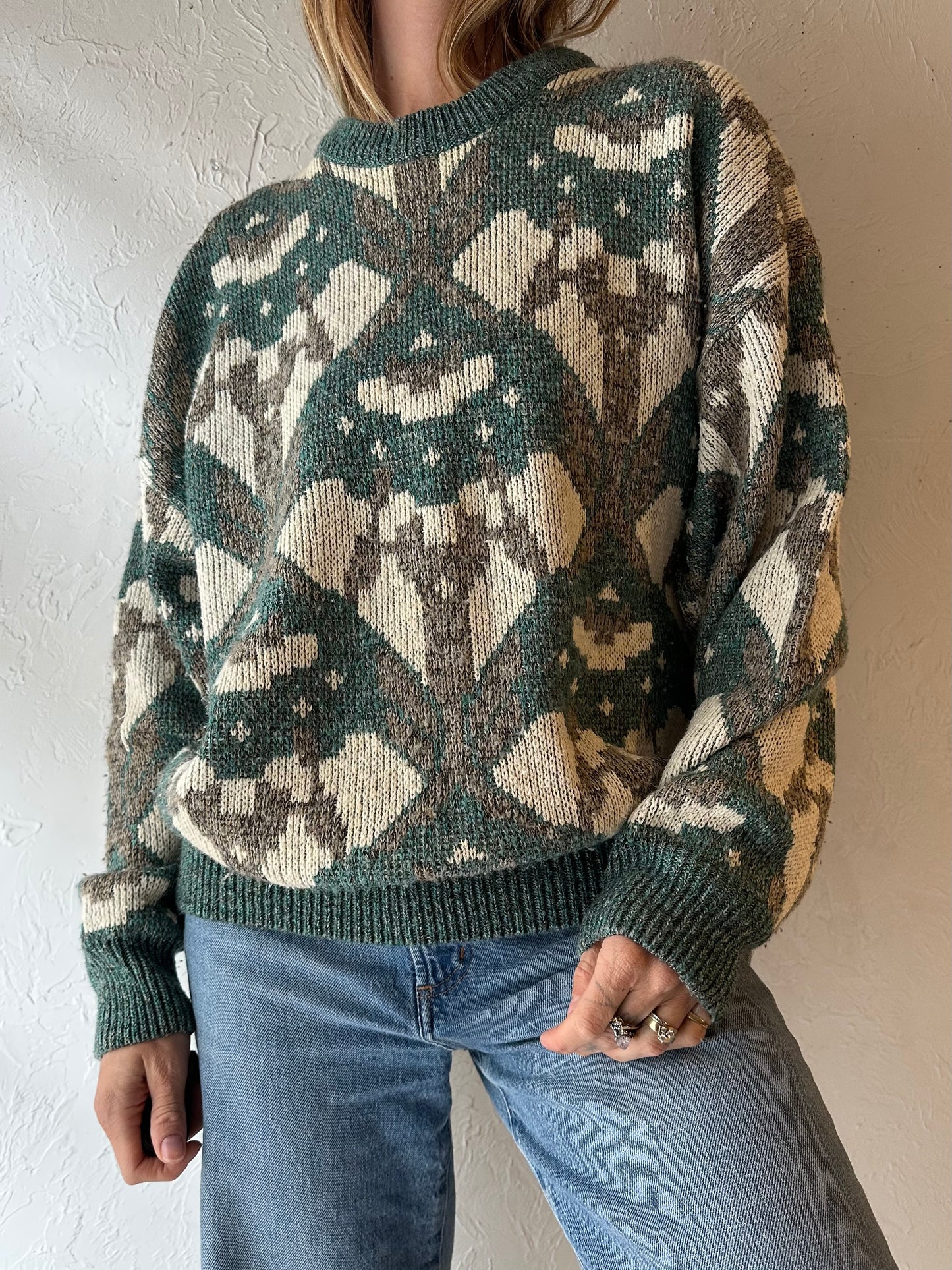 90s ‘Sears’ Green Knit Pullover Sweater / Medium - Large
