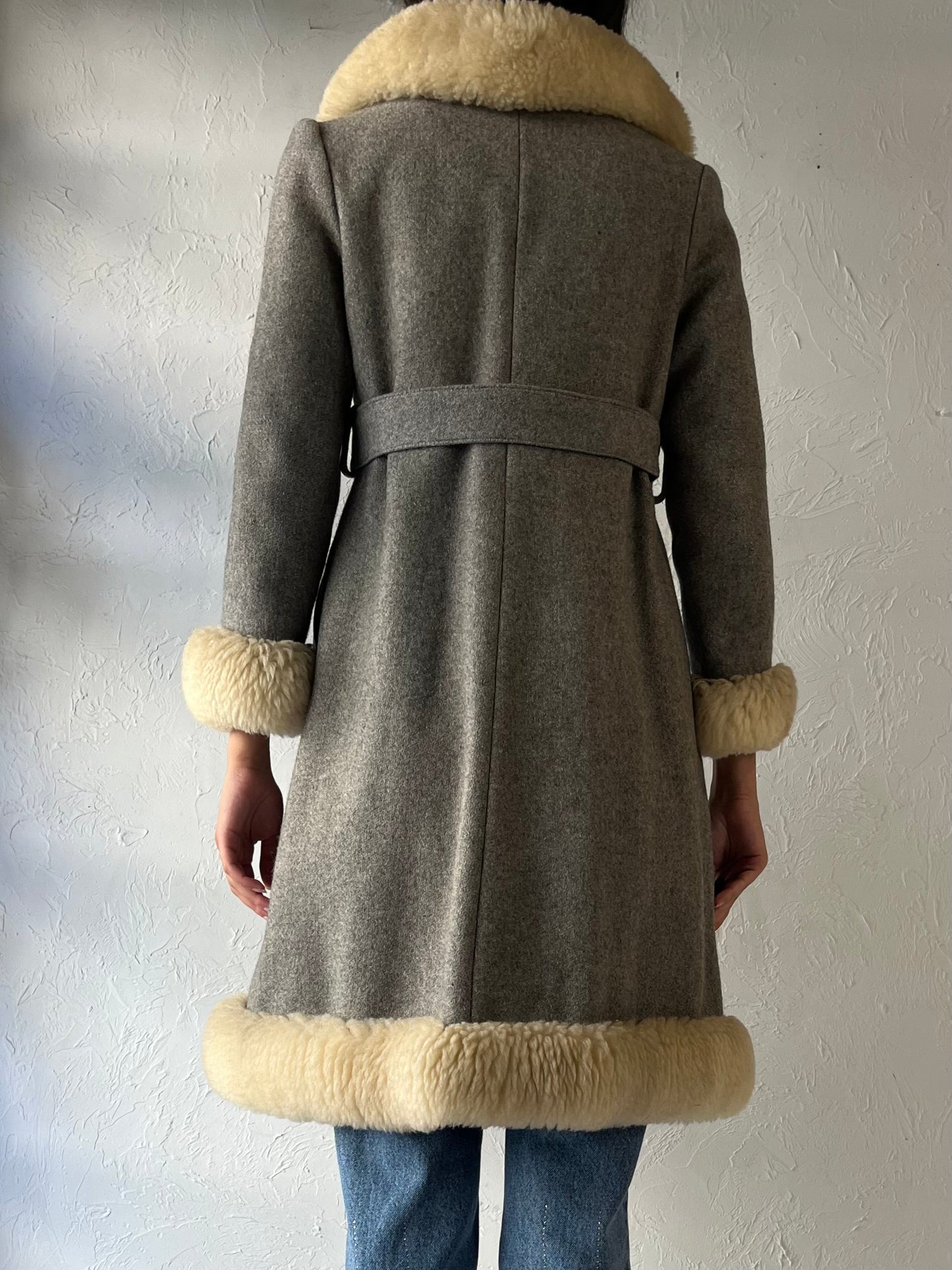 70s Gray Knit Winter Coat / Small