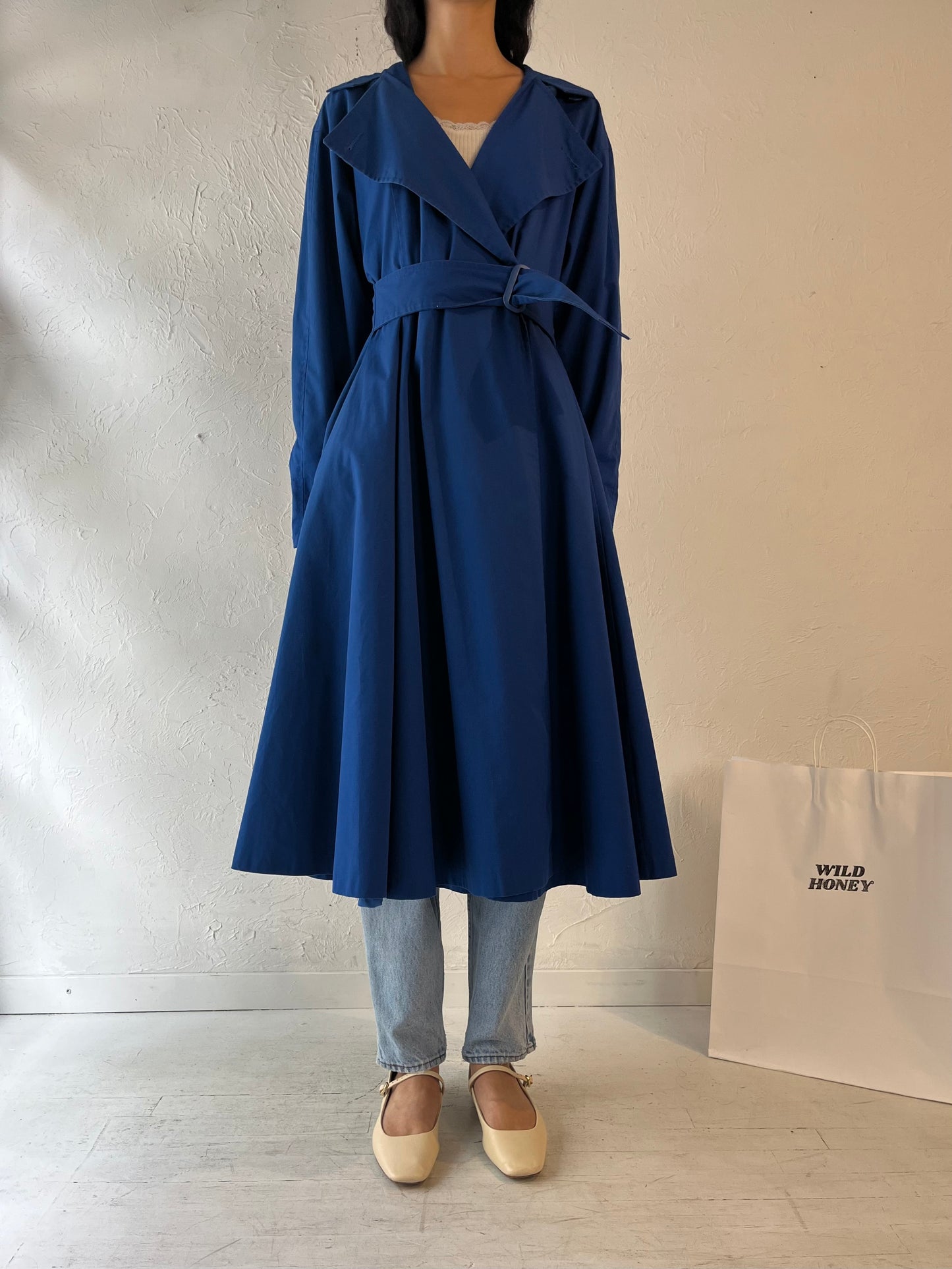 70s 'Sport Ease' Blue Hooded Trench Coat / Small