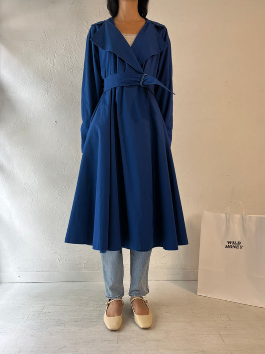 70s 'Sport Ease' Blue Hooded Trench Coat / Small