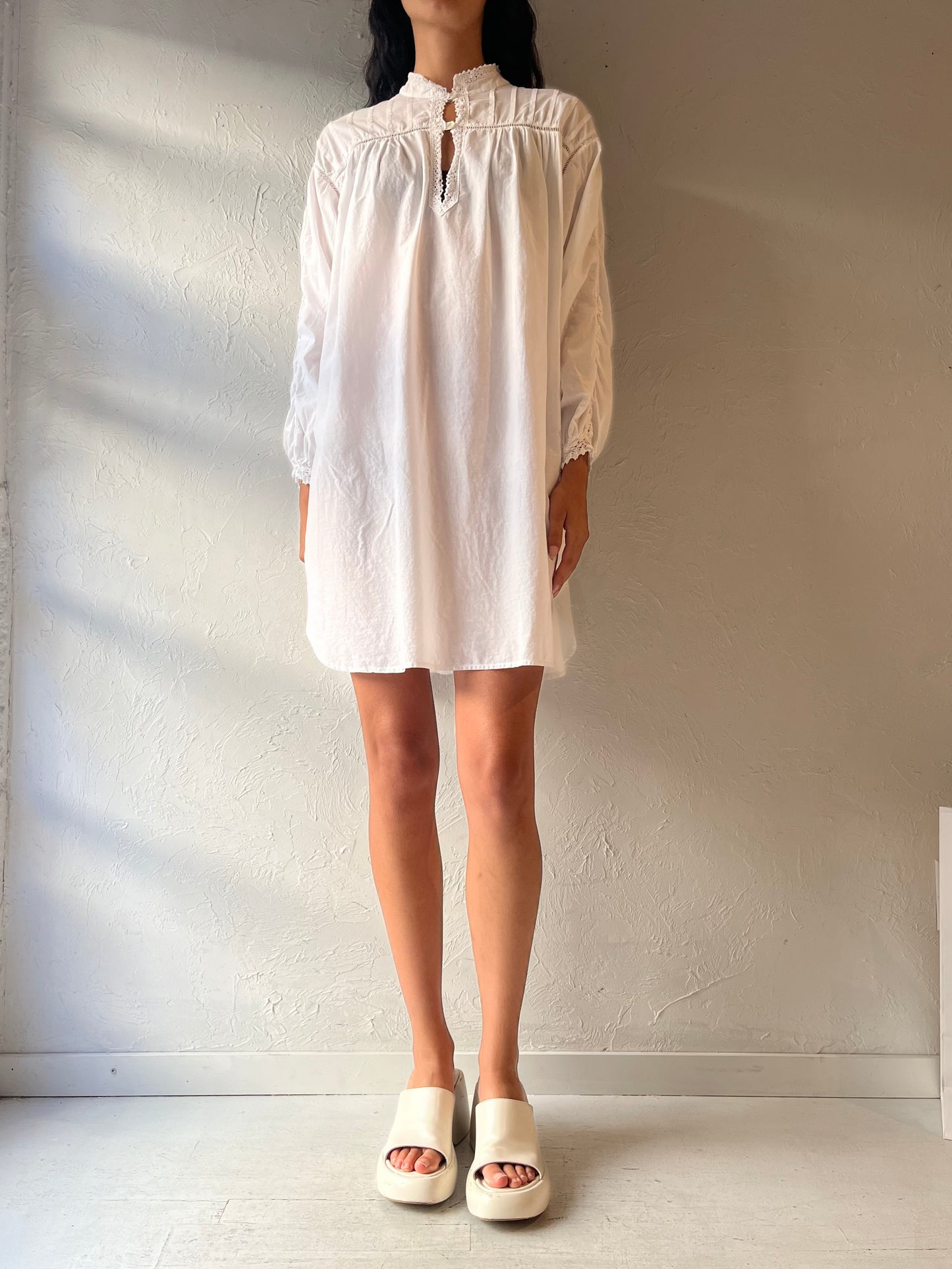 90s 'Eaton Vanity Fair' White Cotton Dress / Large