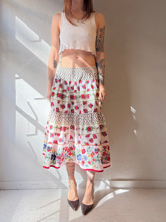 90s 'Liz Sport' Floral Cotton Teared Skirt / Medium