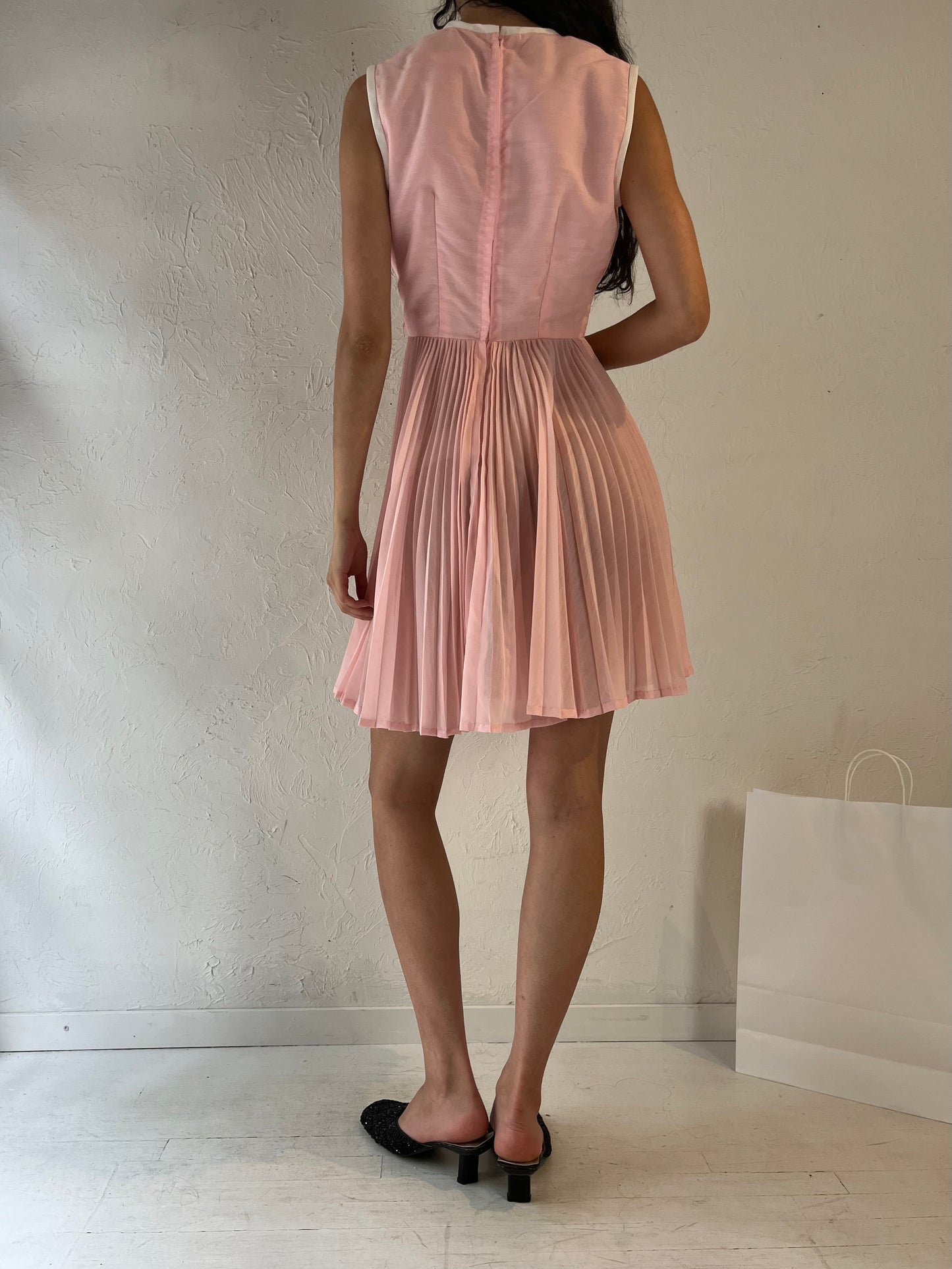 70s 'Windsor Dress' Pale Pink Pleated Dress / Small