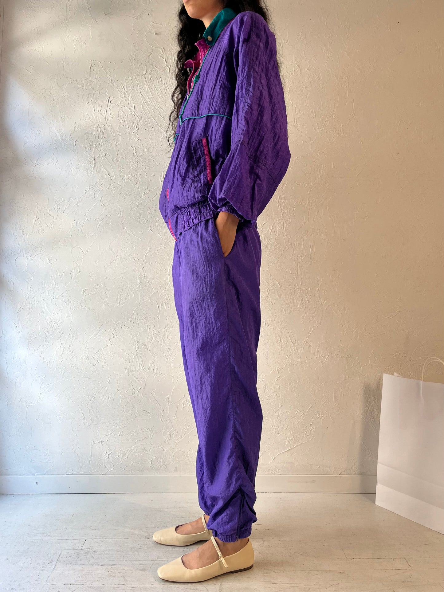 90s 'Forteza' Purple Nylon Track Suit / Medium