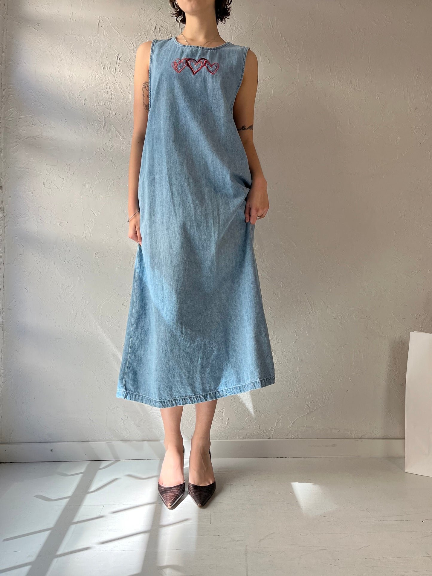 Y2k 'Christopher & Banks' Embroidered Denim Maxi Dress / Large