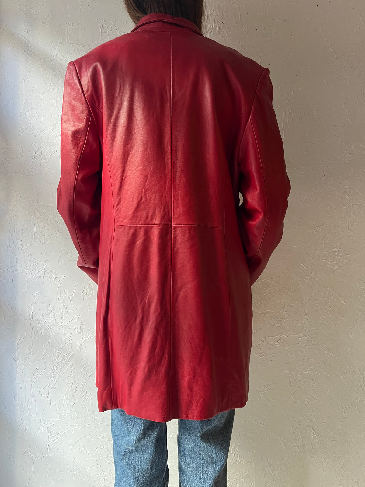 Y2k 'Danier' Red Leather Minimalist Retro Grunge Statement Jacket / Large