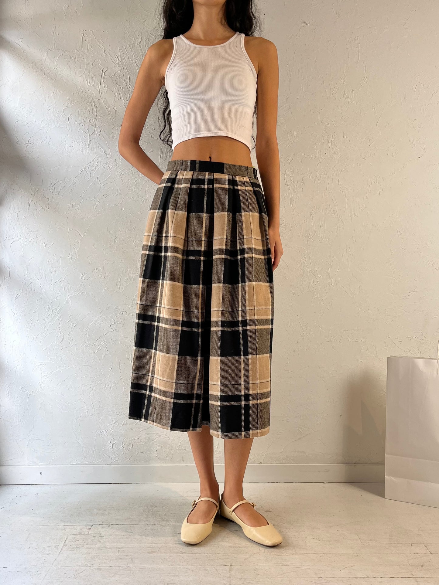 70s ‘Koret’ Plaid Knit Skirt / Union Made / Medium