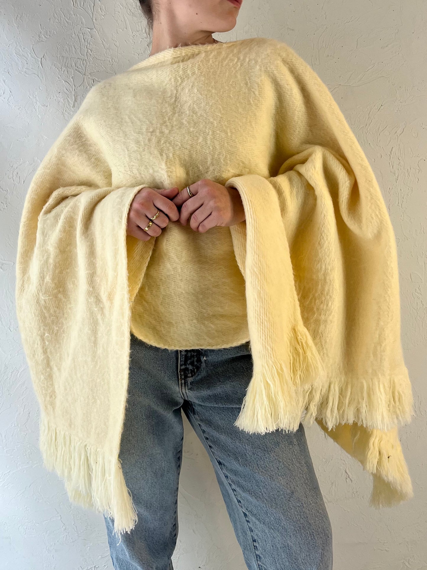 Vintage Handmade Knit Cream Poncho