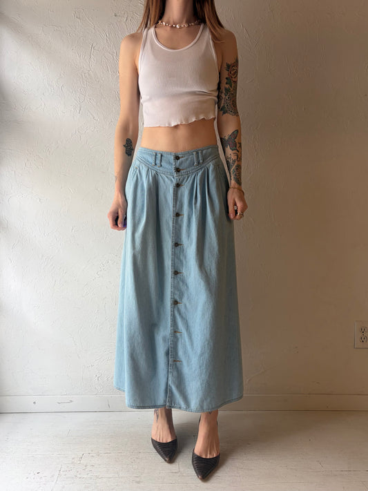 90s 'Liz Wear' Denim Western Button Up Summer Skirt / Vintage 1990s Cottagecore Midi Skirt / Medium