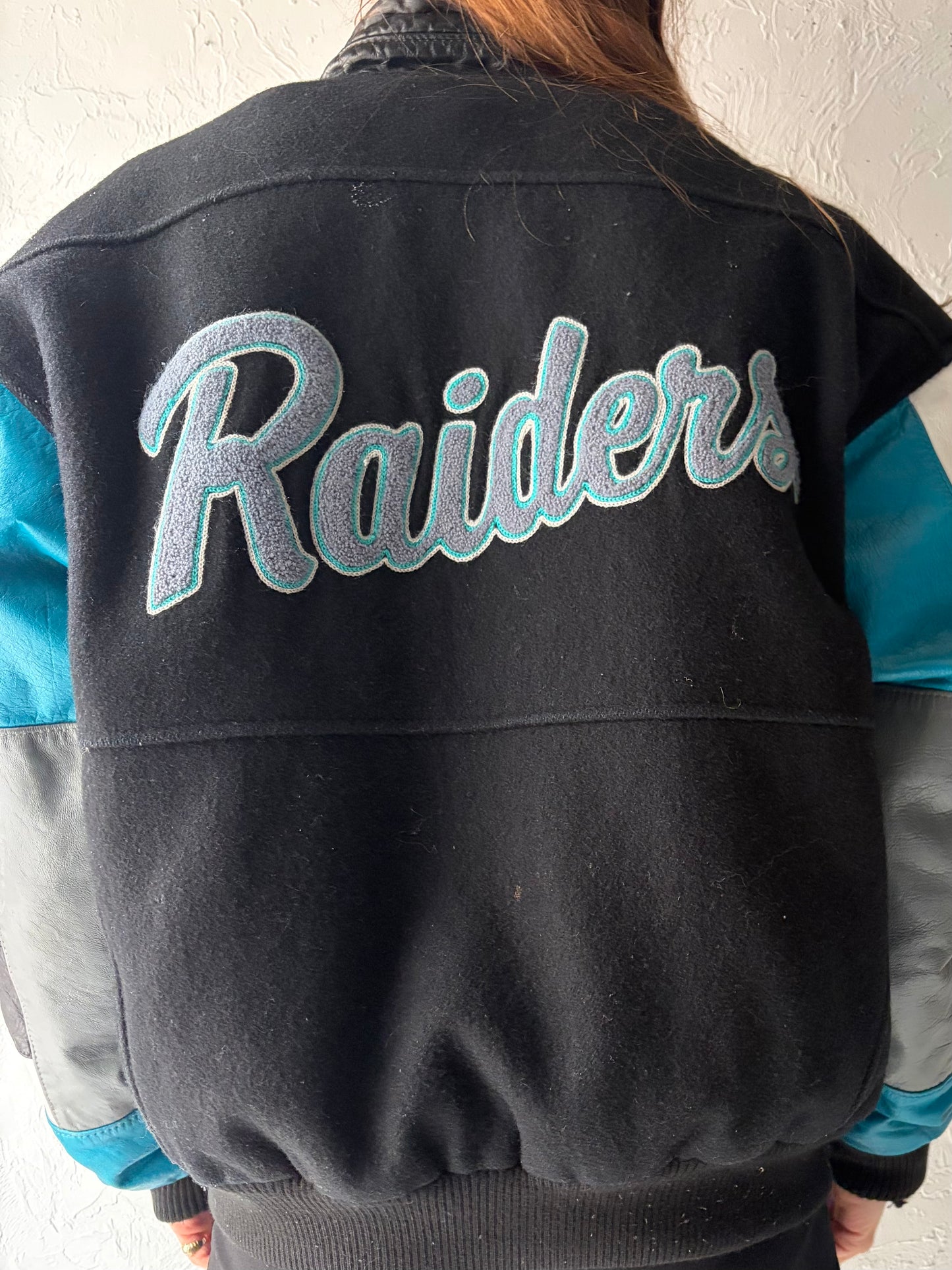 90s Collegiate Leather Wool Bomber Jacket / Medium - Large