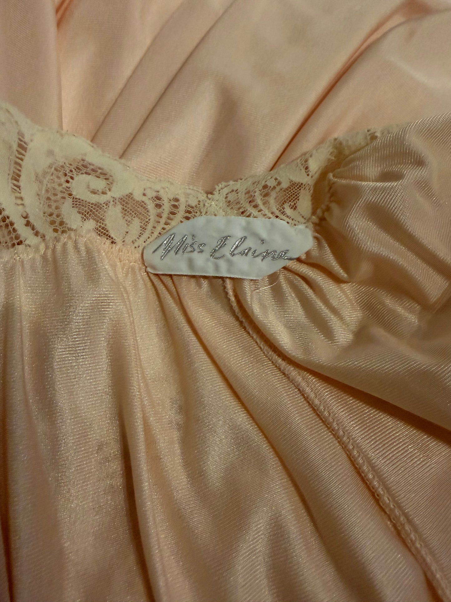 80s 'Miss Elaine' Peach Lacey Maxi Slip Dress / Union Made / Small