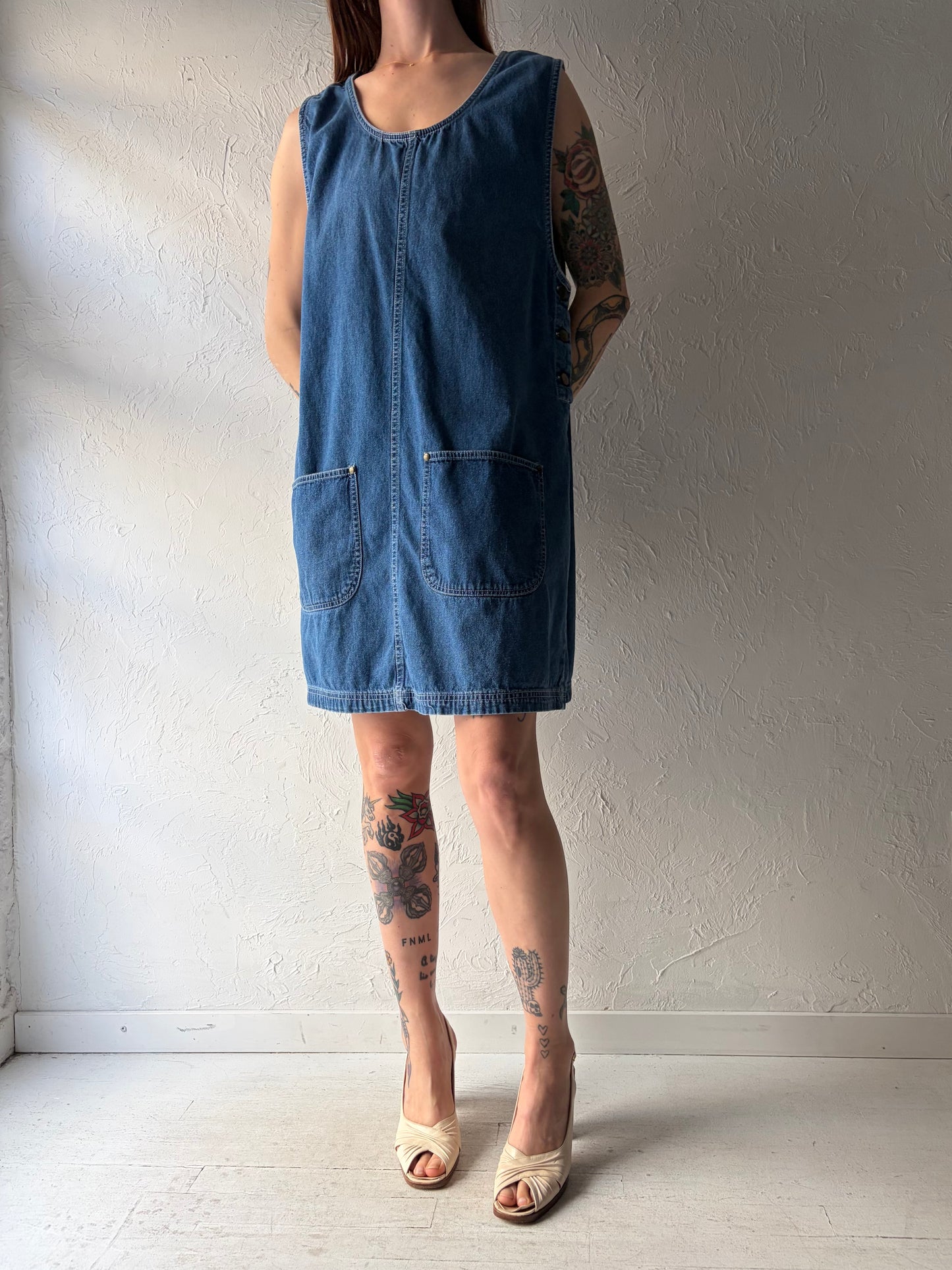 90s 'North Crest' Denim Mini Dress / Large
