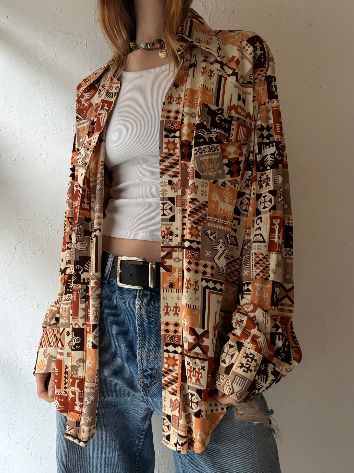 70s 'Miller Miller' Patterned Western Shirt / XL