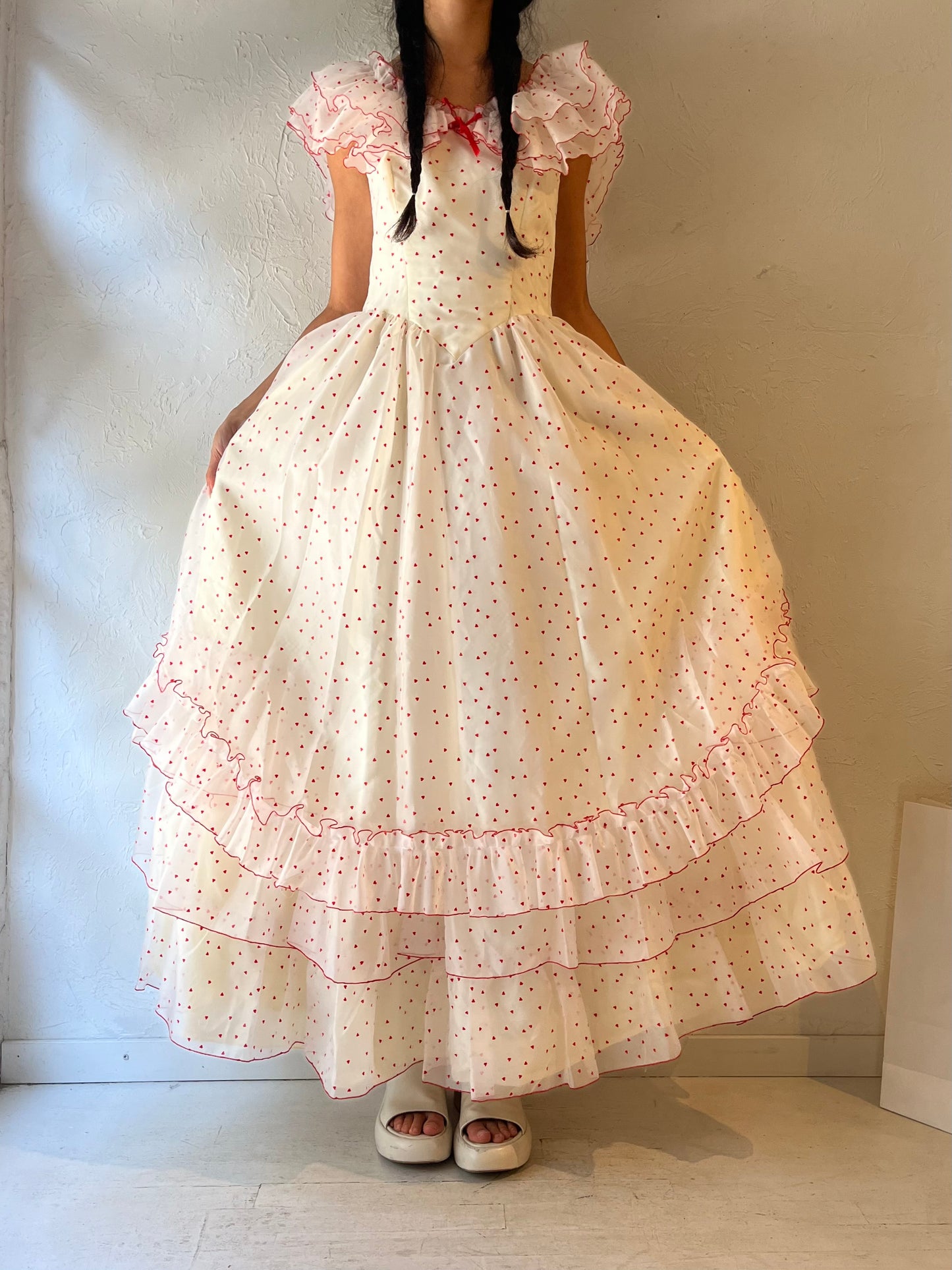 70s 'Jeri' Cream Heart Princess Party Dress / Small