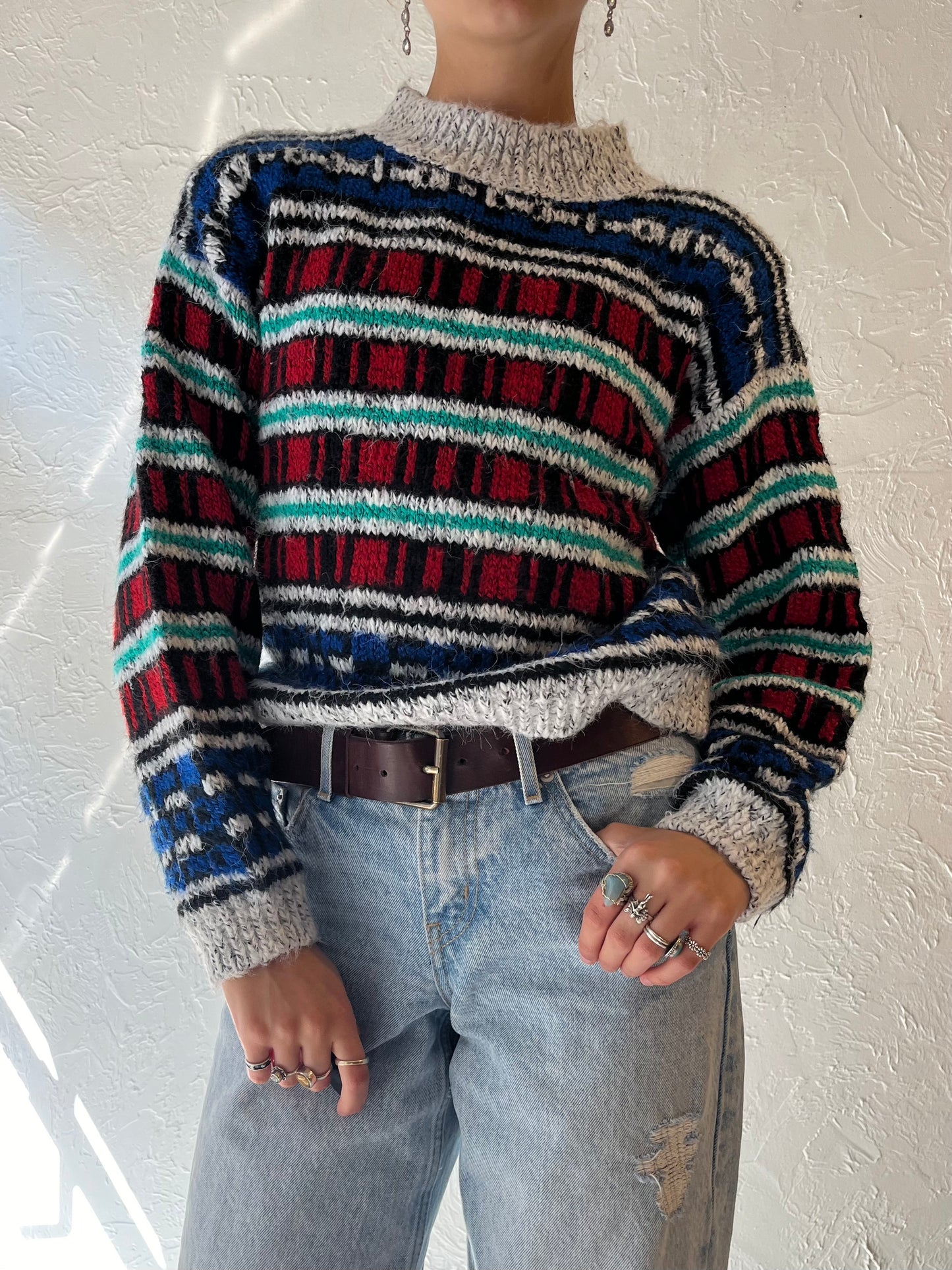 90s 'TQ' Striped Knit Sweater / Medium