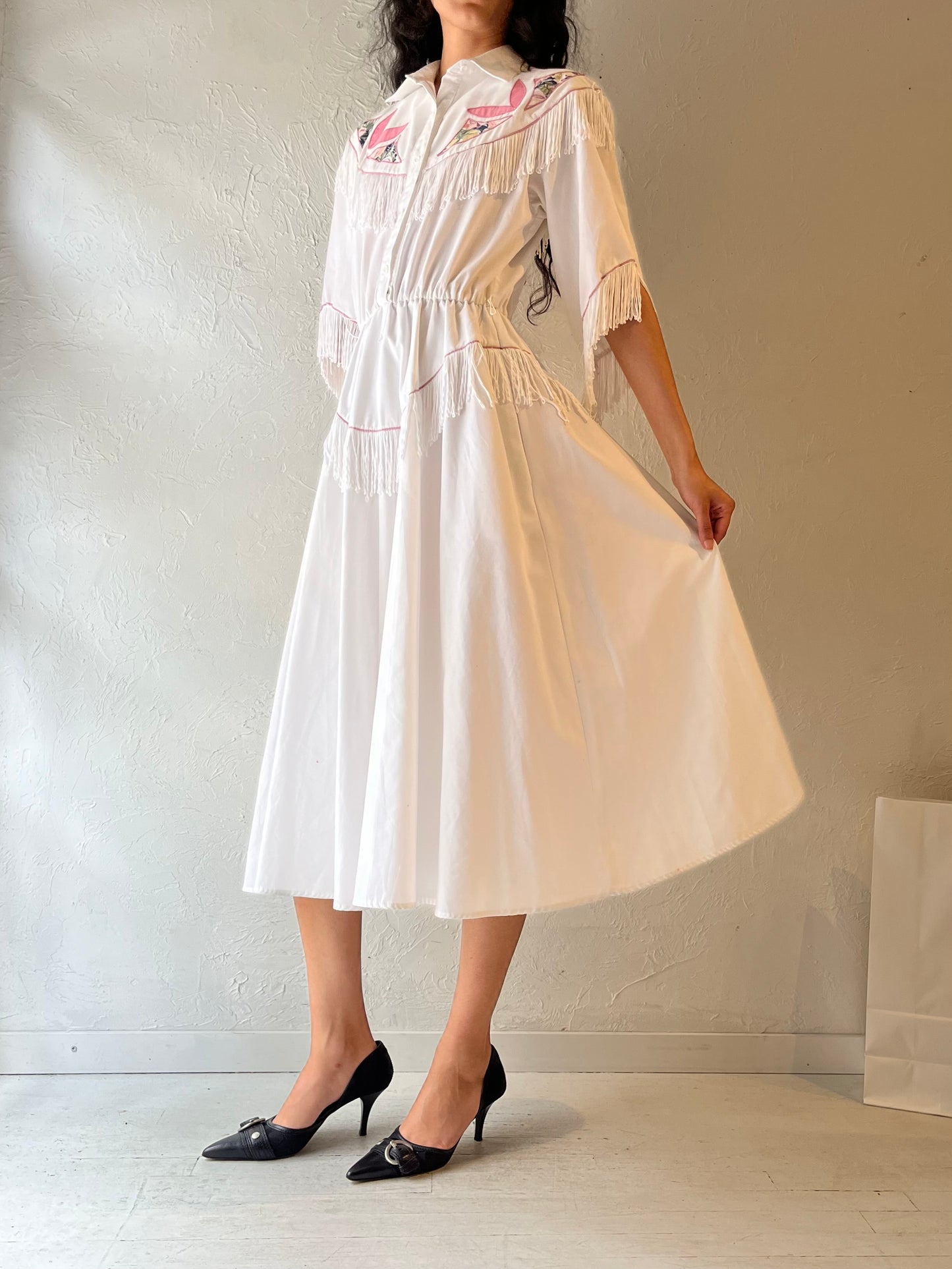80s ‘Western Collection’ White Fringe Dress / Small