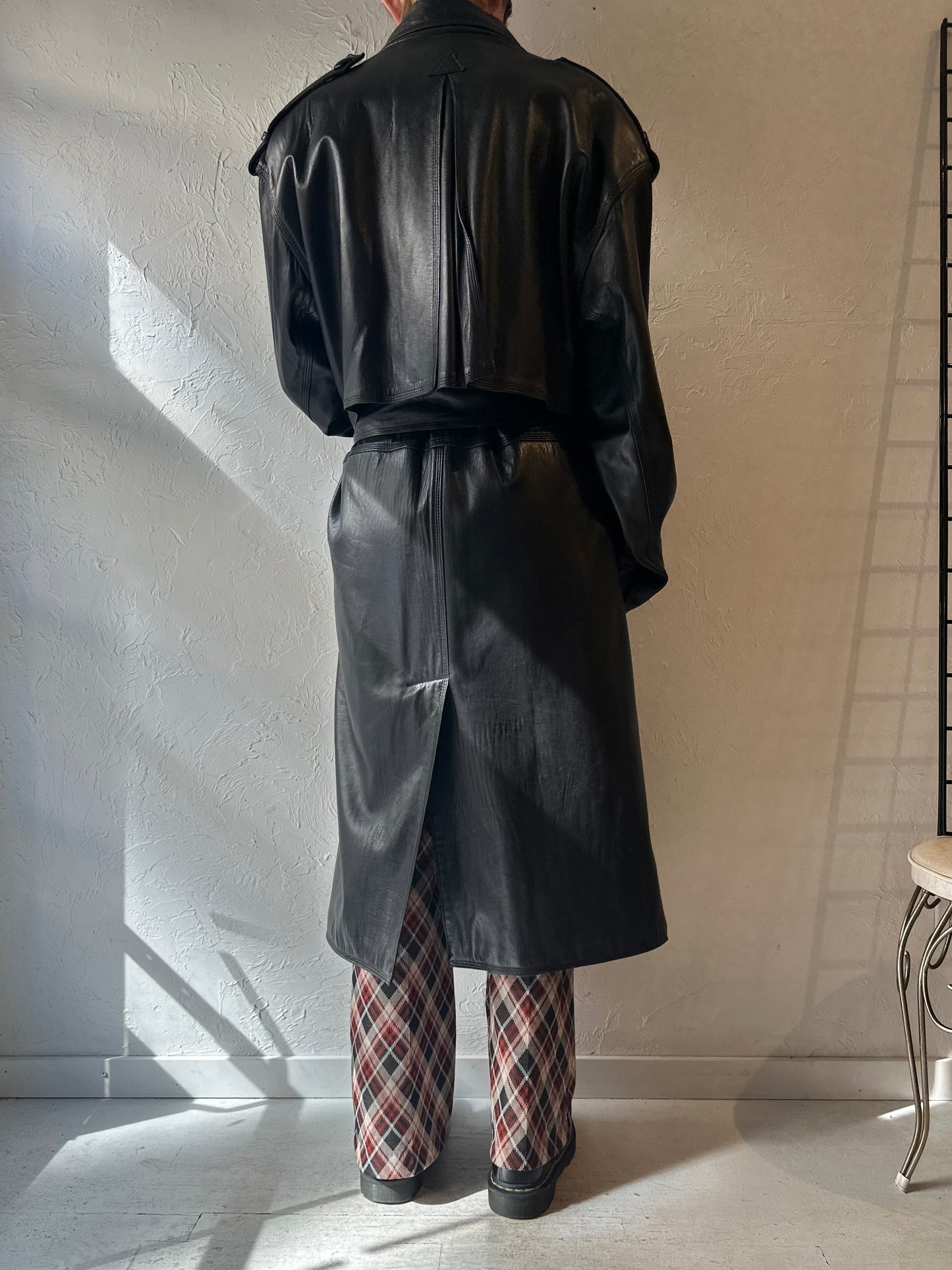 90s 'Nancy Lord' Black Leather Trench Coat / Large