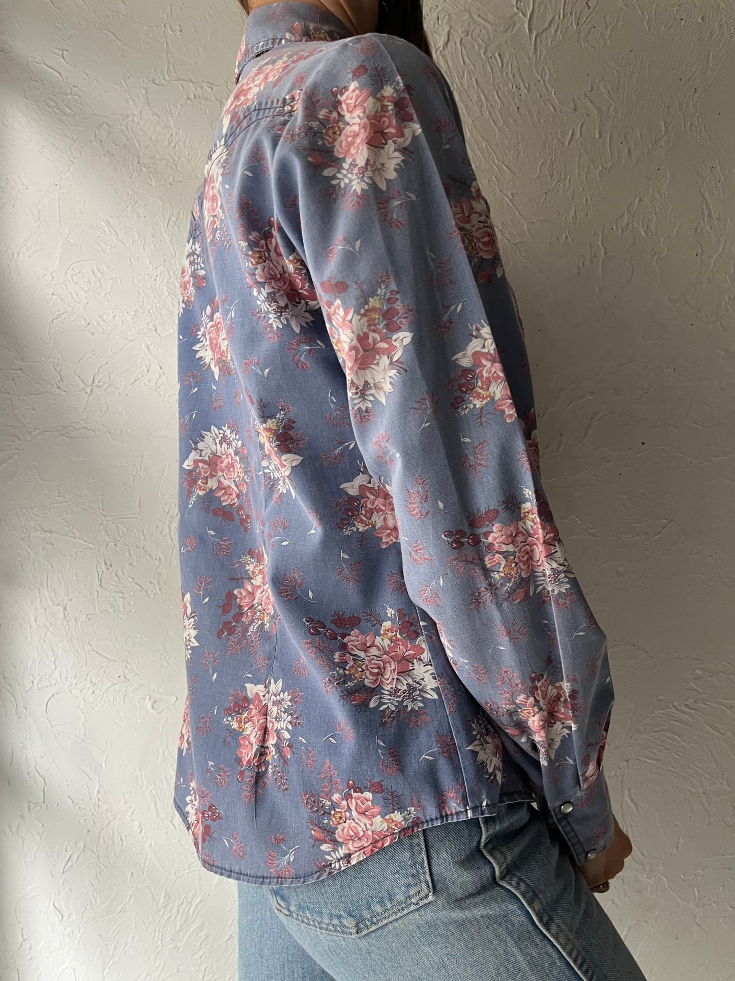 70s 'Fenton' Floral Pearl Snap Up Western Shirt / Small