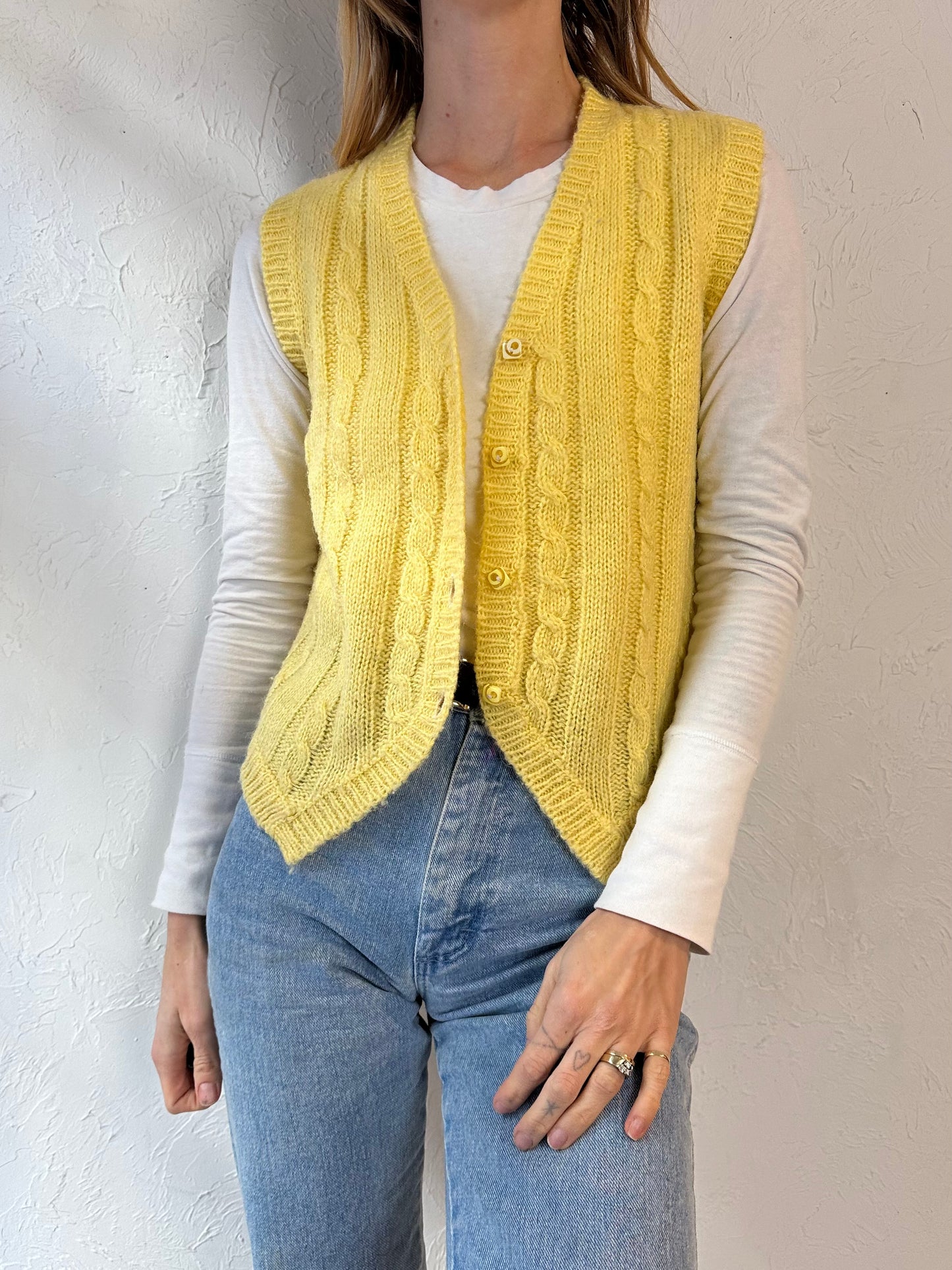 70s 'Ormond' Yellow Acrylic Knit Sweater Vest / Small