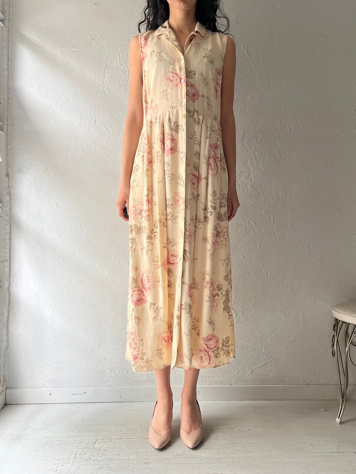 80s 'Nancy G' Floral Cottagecore Sundress / Vintage 1980s Garden Party Midi Summer Dress / Large