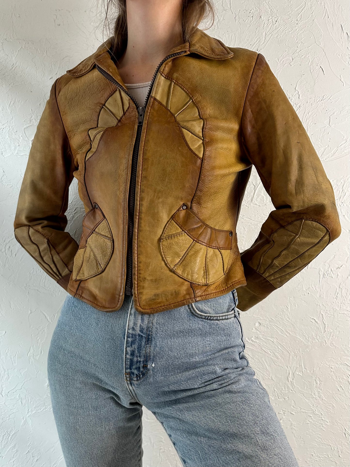 90s 'Leather Ranch' Distressed Leather Jacket / Small