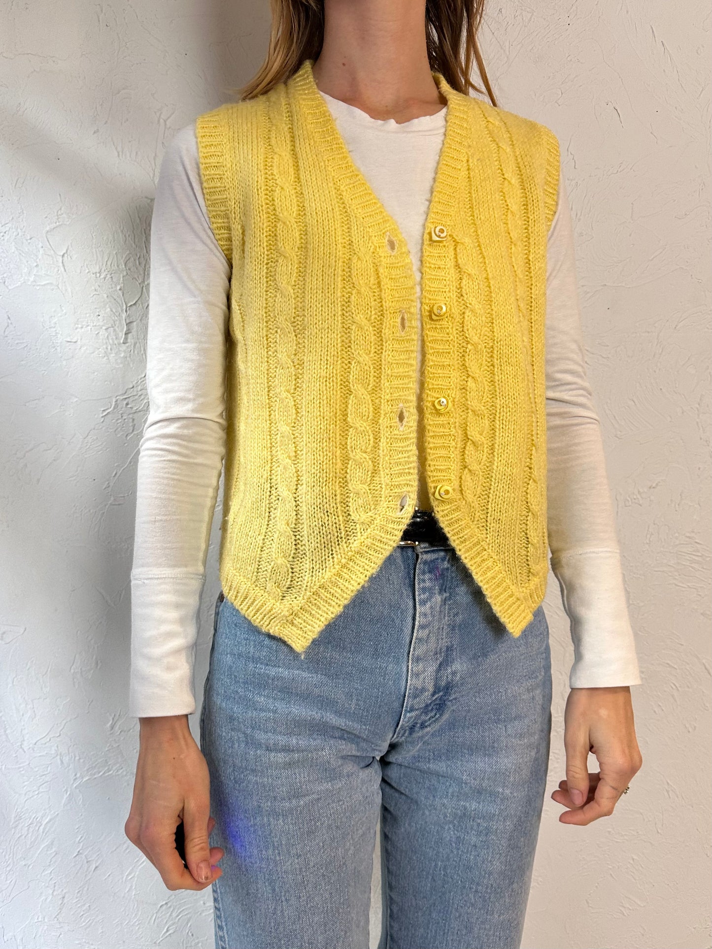 70s 'Ormond' Yellow Acrylic Knit Sweater Vest / Small